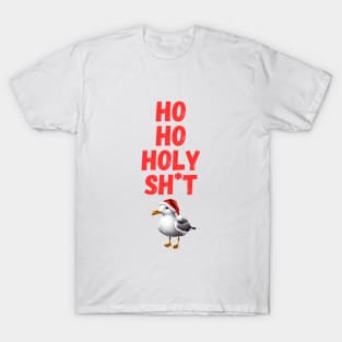 Funny Smug Seagull in Christmas Santa Hat T-Shirt